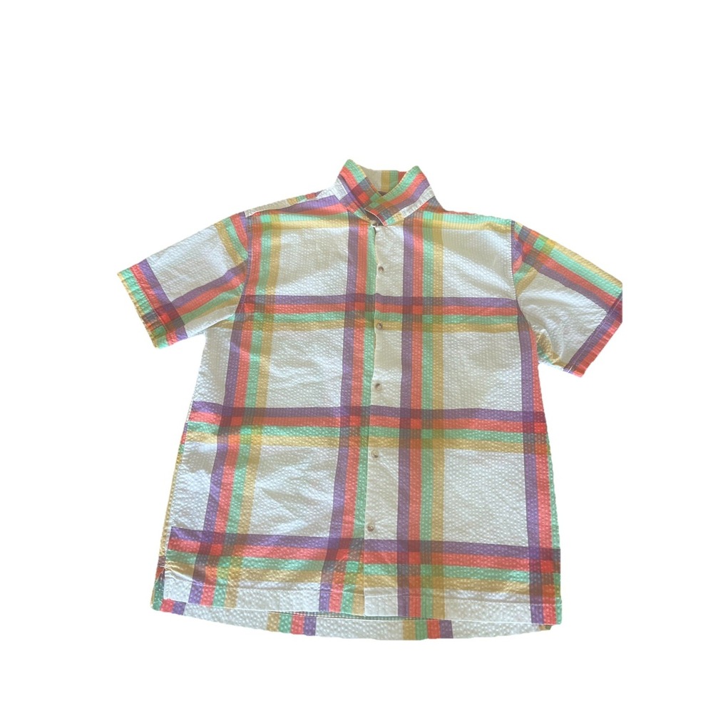 Urban Outfitters Shirt Colorful Button Up Short Sleeve L G Seersucker‎
